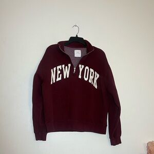 Lazy Sunday Wine Red New York Quarter Zip Pullover Fleece Sweatshirt Large